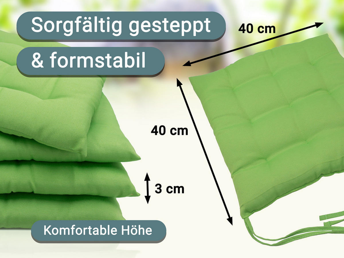 STUHLKISSEN, 4er-Set, 40x40 cm, 100% Polyester, Grün - Grün, Textil (40/40/3cm) - Zollner