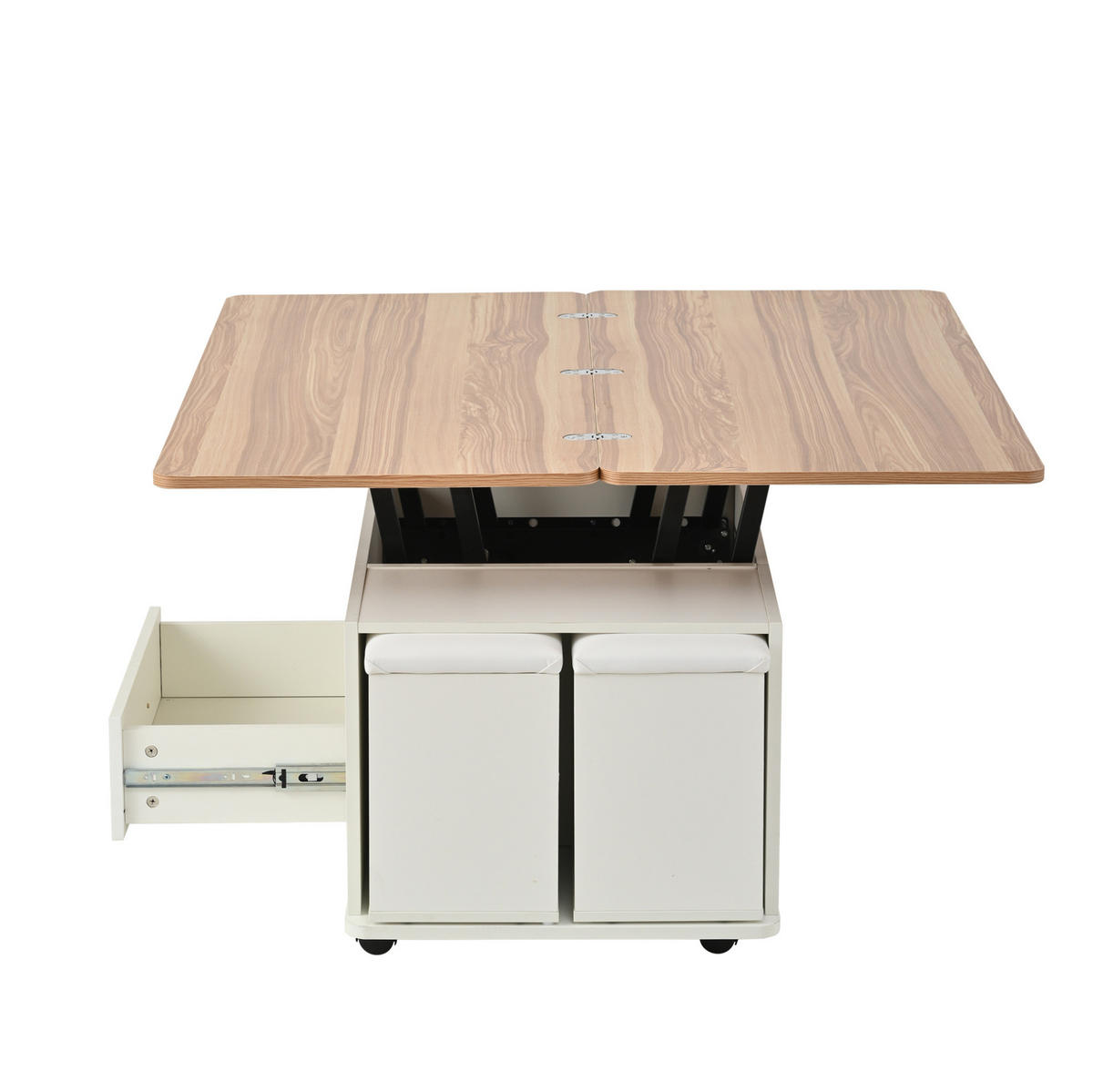 KLUB stolić 100/50/45 cm bijeli od iverice s podizanjem i 4 taburea - bijela, drvni materijal (100/50/45cm) - OKWISH