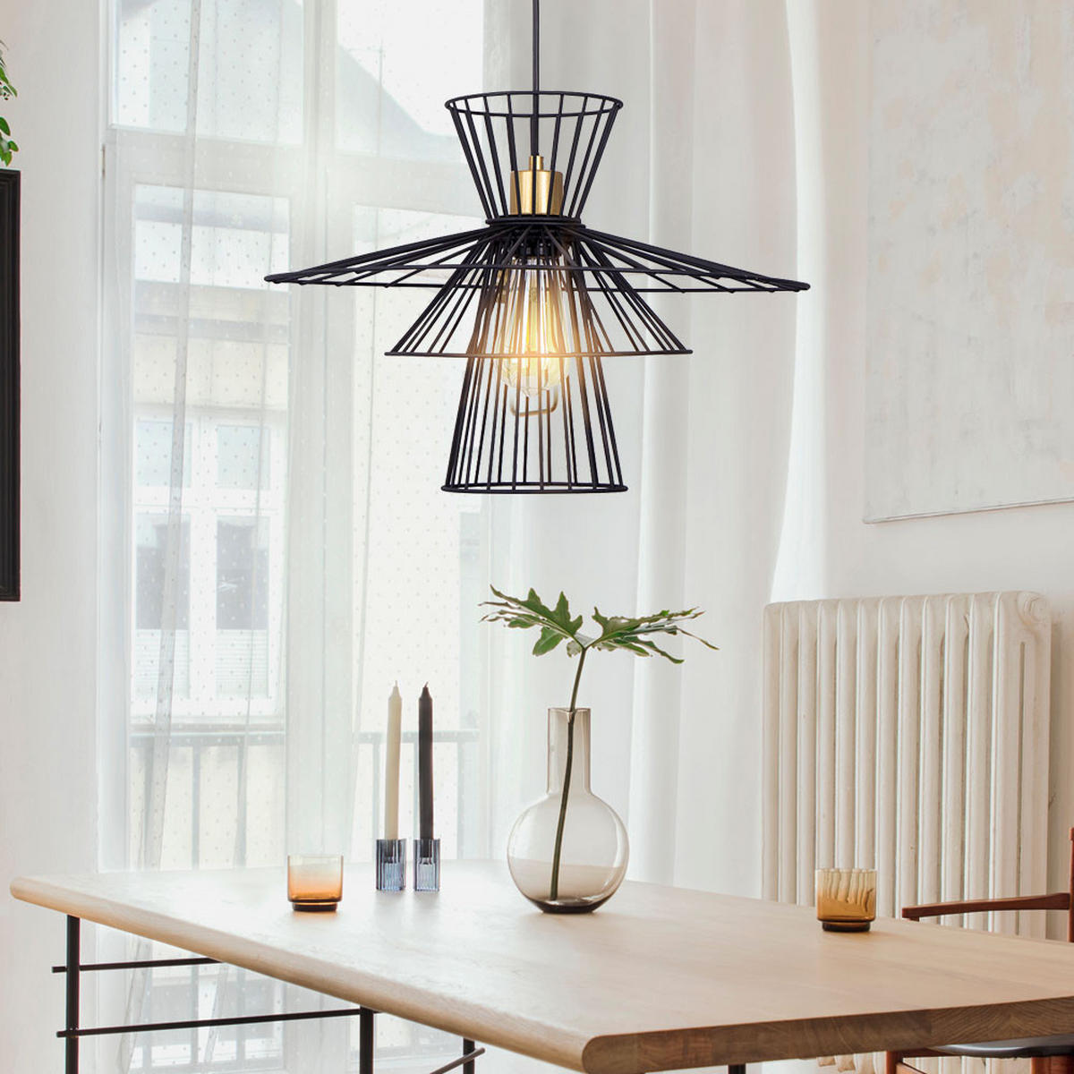 LED HÄNGELEUCHTE Metalldraht Schwarz - Schwarz, Metall (45/45/150cm) - Nowa