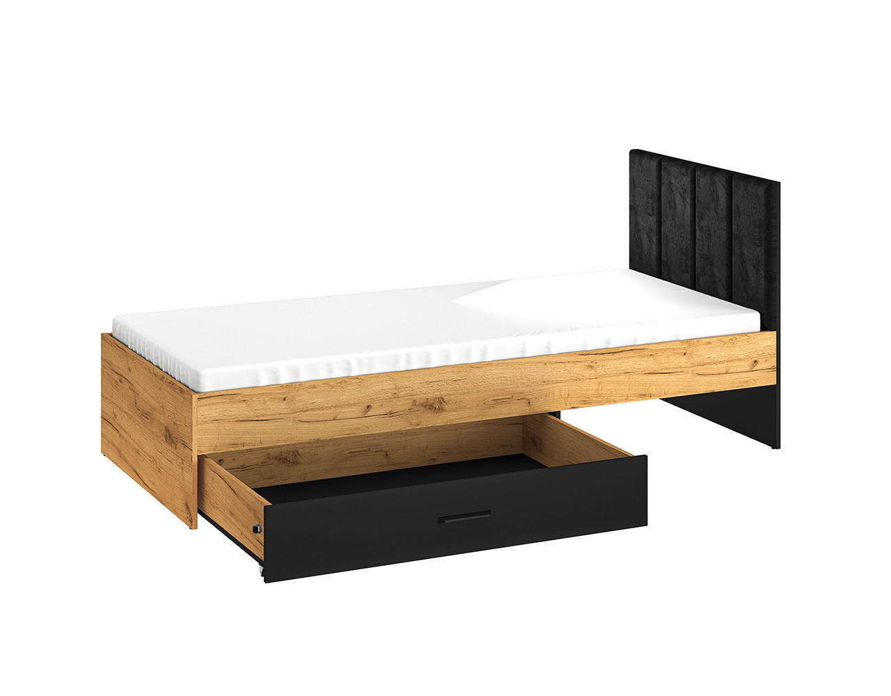 BETT Colt schwarz / Craft Gold Eiche 93 / 207 / 90cm - Braun, Holz/Holzwerkstoff (90/200cm) - Feldmann-Wohnen