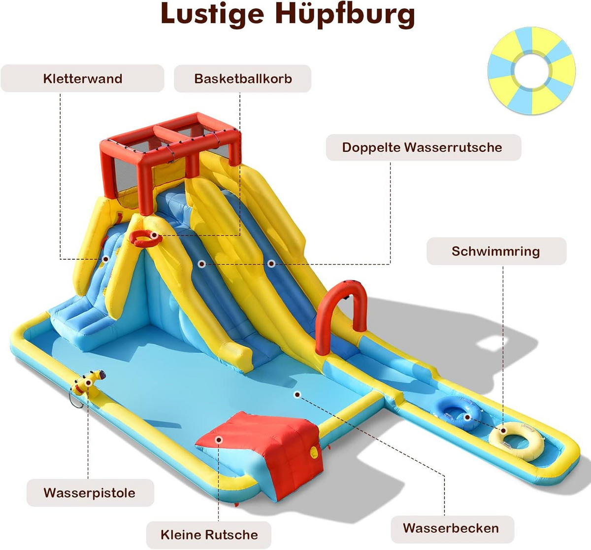 HÜPFBURG 225cm Multicoloured - Multicolor, Kunststoff (622/335/225cm) - COSTWAY