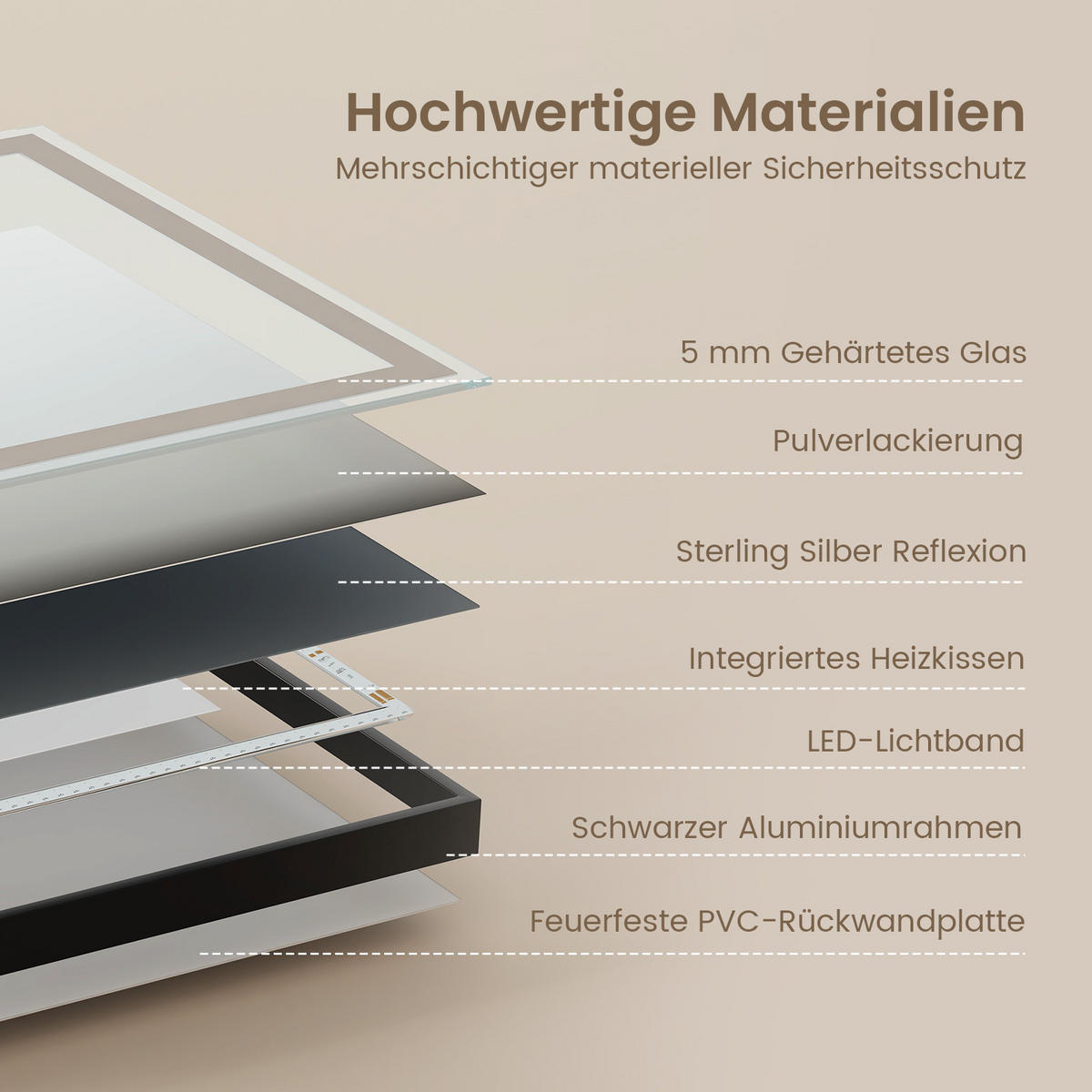 BADSPIEGEL mit Beleuchtung Schwarzer Rahmen 120/70 cm - Schwarz, Glas (120/70/3.5cm) - EMKE