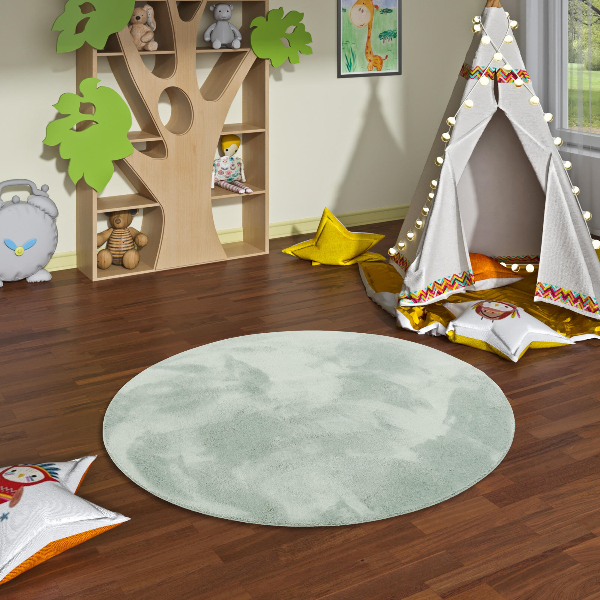 KINDER SUPER SOFT FELLTEPPICH PEARL KIDS RUND - Mintgrün, Textil (160/160cm) - Pergamon