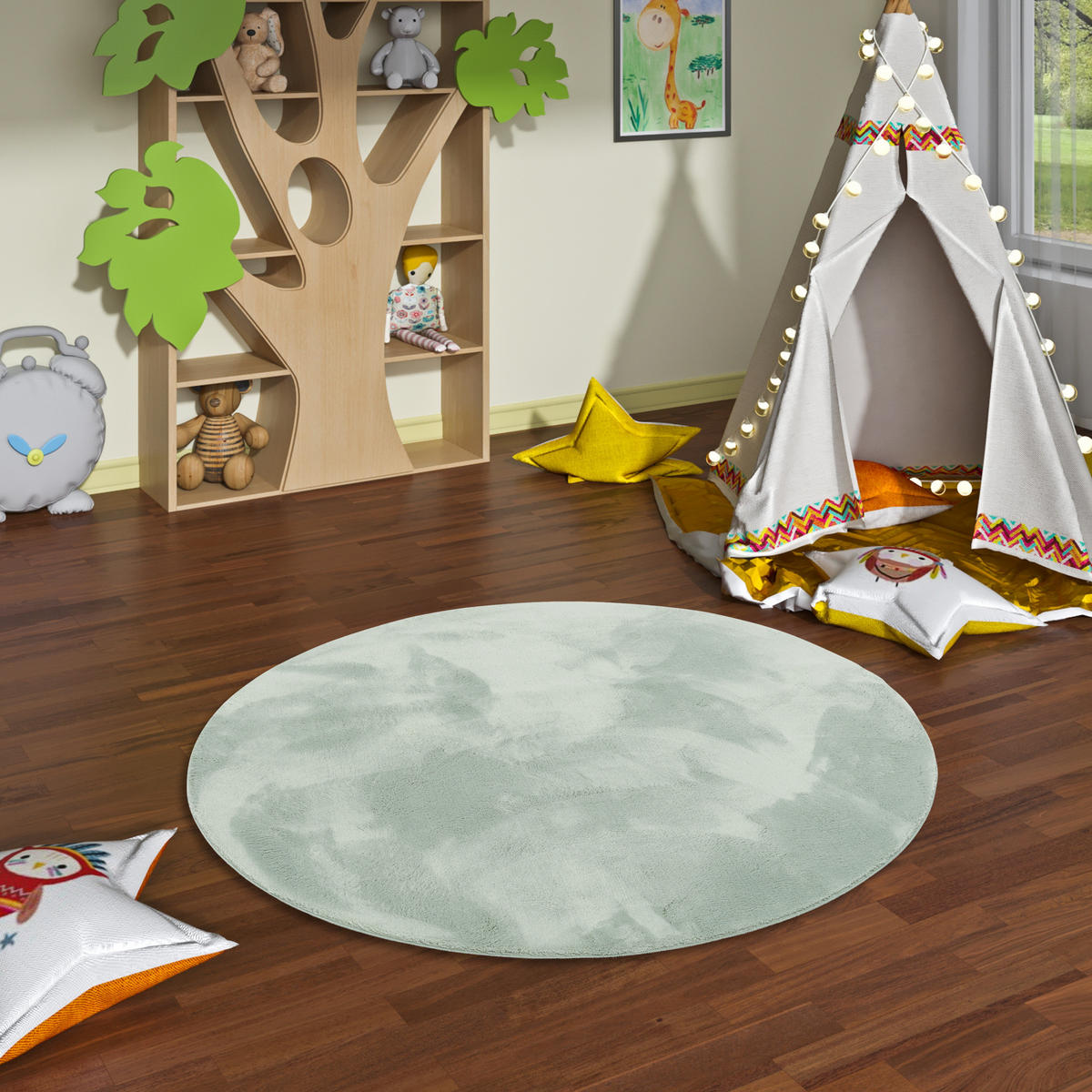 KINDER SUPER SOFT FELLTEPPICH PEARL KIDS RUND - Mintgrün, Textil (200/200cm) - Pergamon
