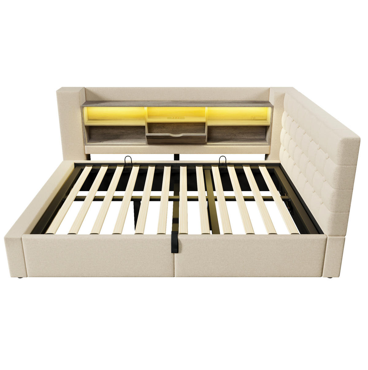POLSTERBETT mit Stauraum und LED 140x200 cm Beige - Beige, Metall (140/200cm) - Meubliv