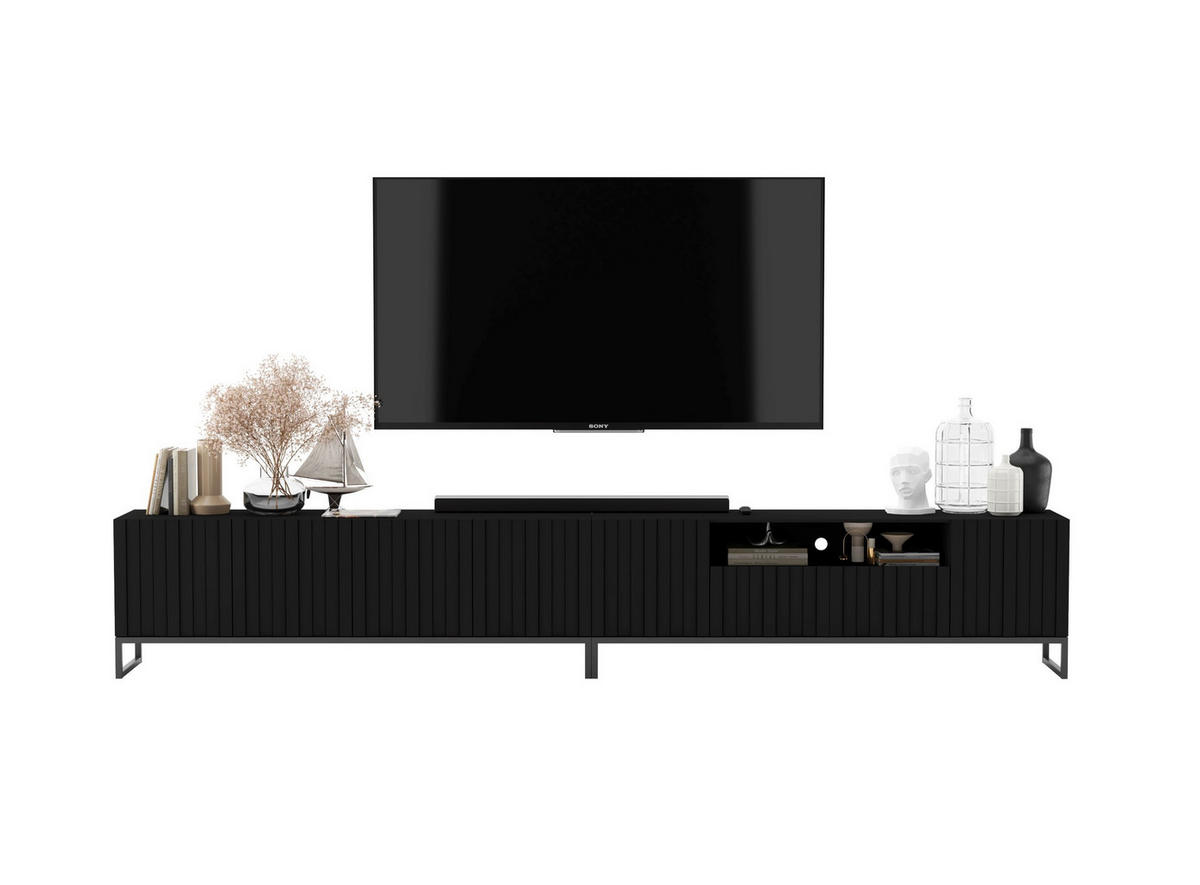 TV-LOWBOARD 2er-Set Elpis2 Schwarz matt mit schwarzem Metallrahmen 150 cm - Schwarz, Holzwerkstoff/Metall (300/51.5/36.5cm) - Meble Lindner
