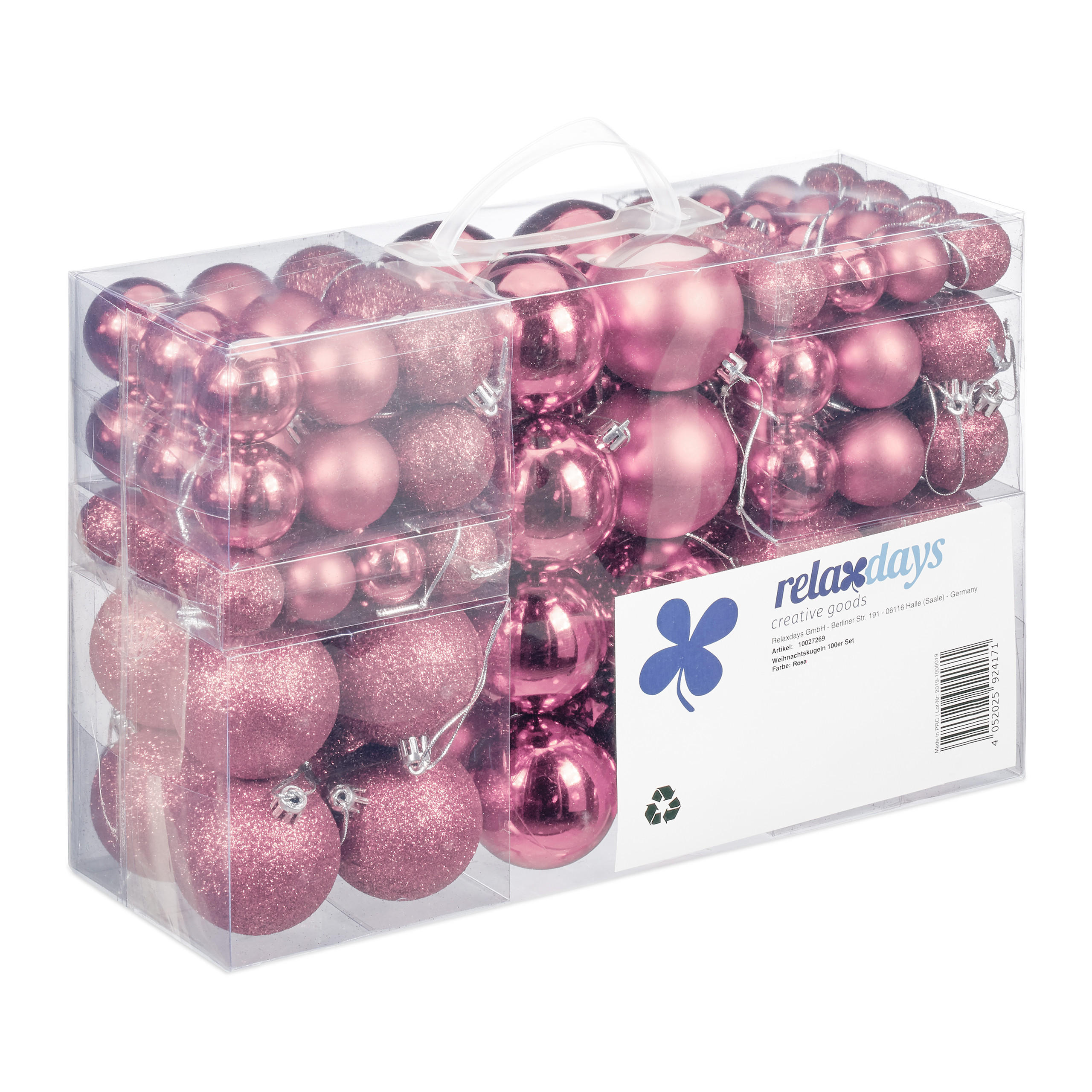 100XWEIHNACHTSKUGELN - Rosa, Kunststoff (6/7/6cm) - Relaxdays