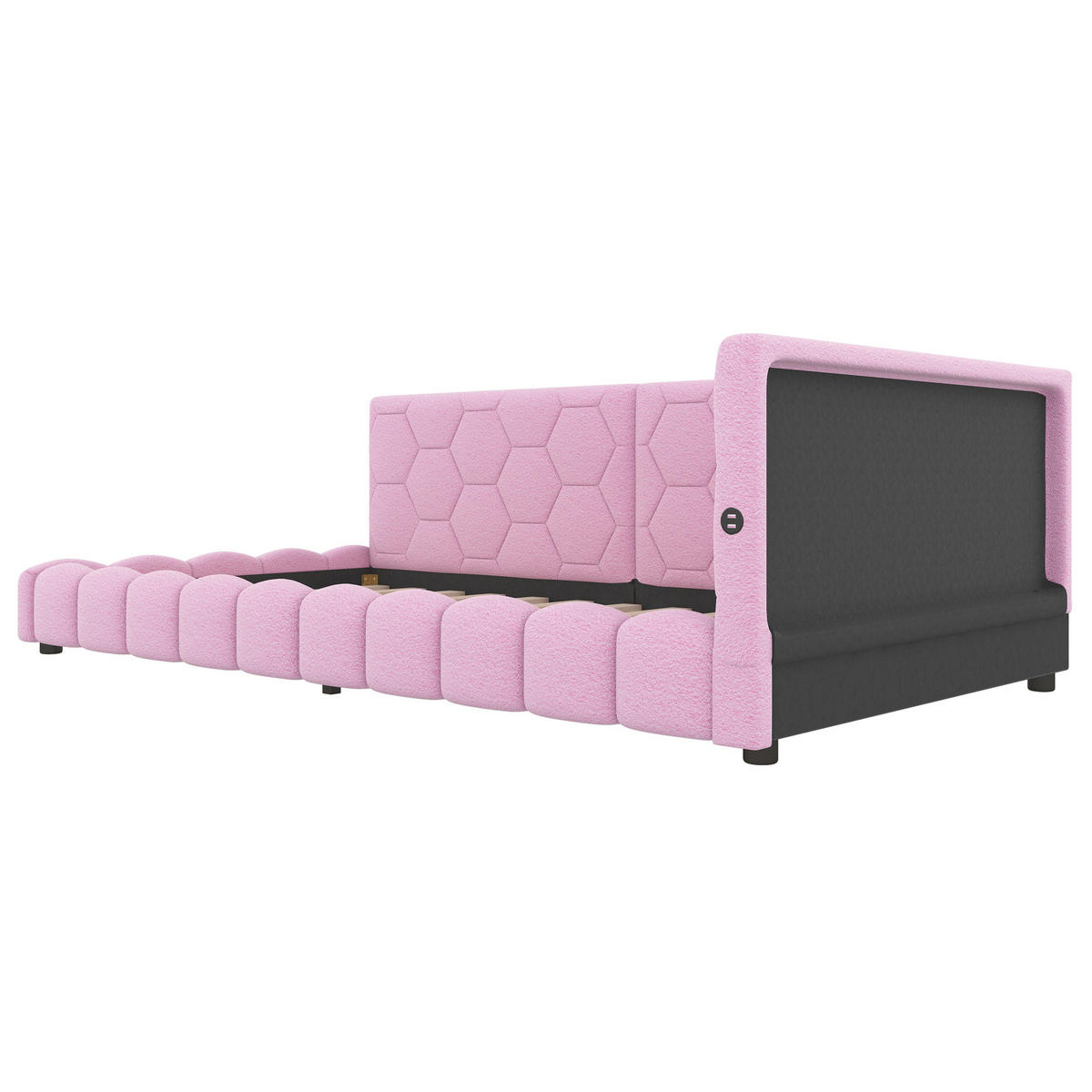 BETT 90/200 cm in Rosa mit LED-Beleuchtung und USB- und Type-C-Anschlüssen - Rosa, Textil (90/200cm) - Flora Grace