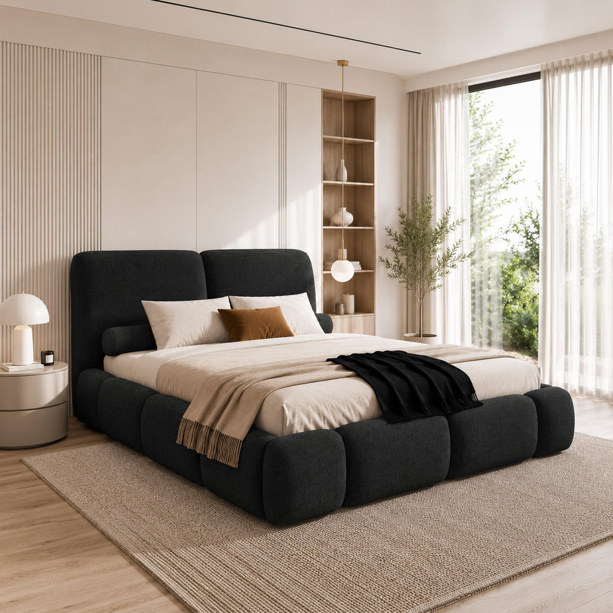 POLSTERBETT ARDELLO mit Beinen mit Bettkasten,Bett 160x200,Doppelbett,Lattenrost,Boxspringbett-Optik,ohne Matratze,Schlafzimmer-Grau - Schwarz, Holz (180/200cm) - Furnistar