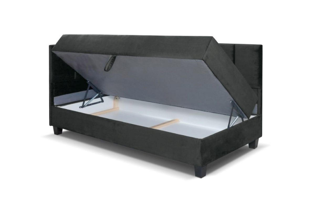 BOXBETT Kinderbett Eryk 100x200 cm mit Matratze und Bettkasten, links, grau - Grau, Kunststoff (100/200cm) - Margaret Hadas24