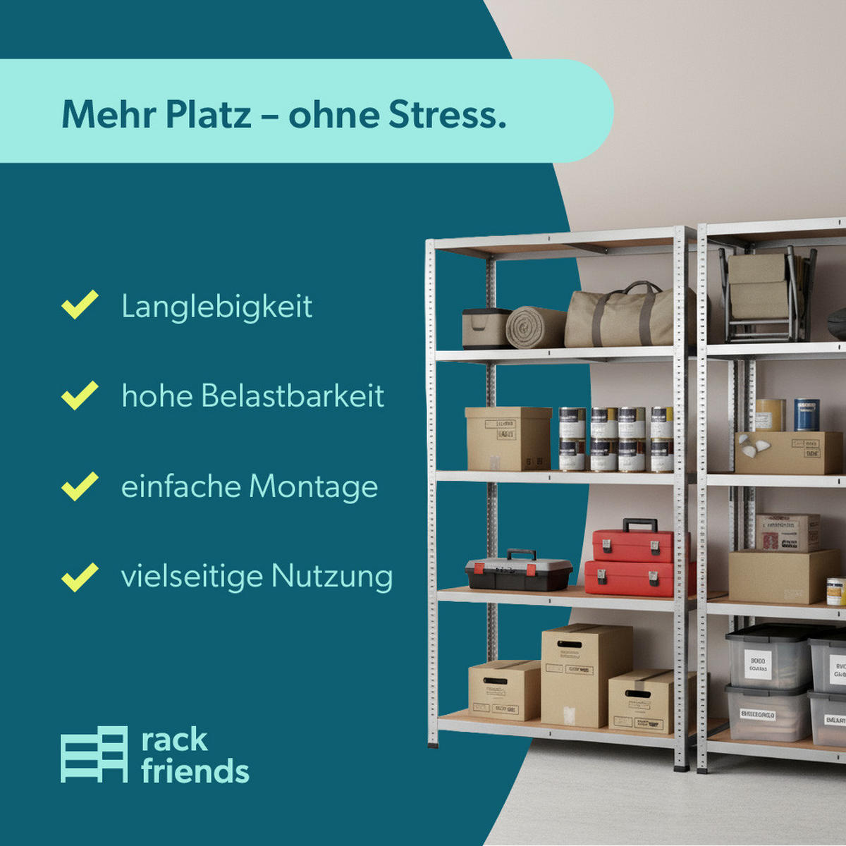 SCHWERLASTREGAL 210x100x50 cm in verzinkt mit 5 Böden und 75 kg Traglast pro Boden - Silberfarben, Metall (100/210/50cm) - rackfriends