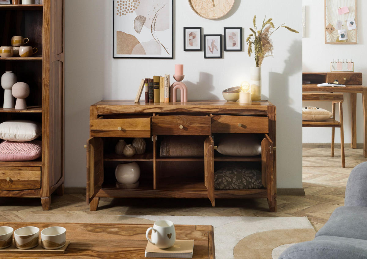 SIDEBOARD Sheesham 140x45x80 braun lackiert ANCONA #122 - Braun, Holz (140/80/45cm) - Massivmoebel24