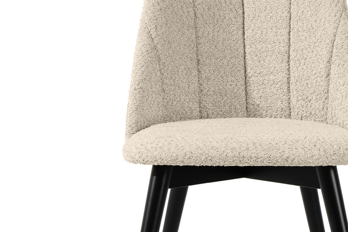 POLSTERSTUHL BAKERI Esstischstühl, 2-er Set, Bouclé - Creme/Schwarz, Holz/Textil (48/86/44cm) - KONSIMO®