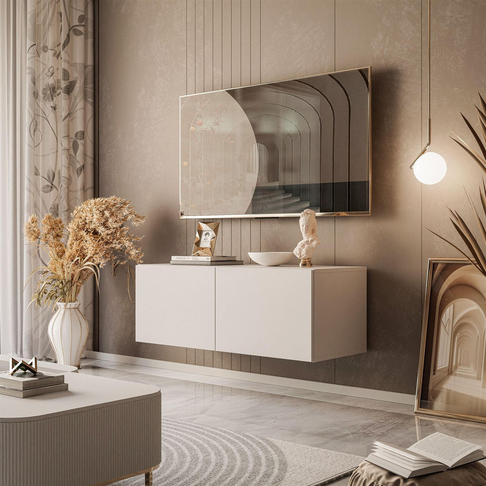 Thumbnail - Lookway Hängeschrank, Kaschmir, Holzwerkstoff, Uni, Rechteckig, 100x36x40 cm, Wohnzimmer, Wohnwände, Lowboards, Lowboard...