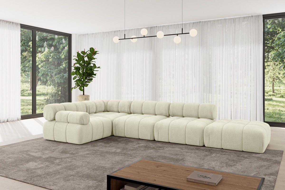 ECKSOFA modulares Sofa Felto-L2 - 380x190x70 cm Beige Velours - Beige, Holzwerkstoff/Textil (380/190cm) - ALTDECOR