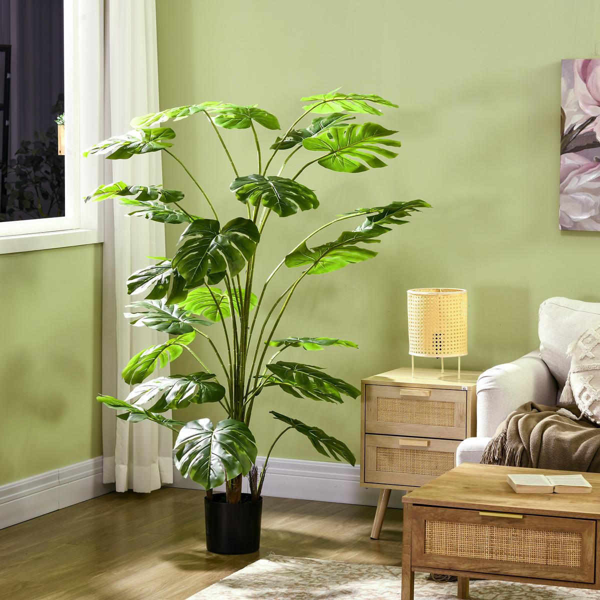 KÜNSTLICHE Pflanzen, Kunst Monstera Deliciosa, 180 cm Kunstpflanze mit Topf - Grün, Kunststoff (180cm) - HOMCOM