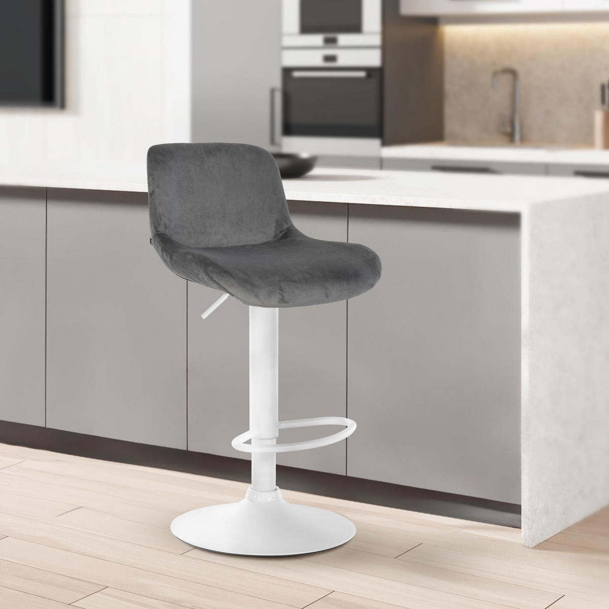 BARHOCKER Samt dunkelgrau - Dunkelgrau/Weiß, Textil/Metall (50/85/50cm) - CLP