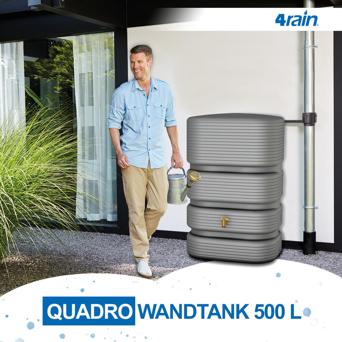 WANDTANK 500 L, betongrau - Grau, Kunststoff (62/122/80cm) - 4rain