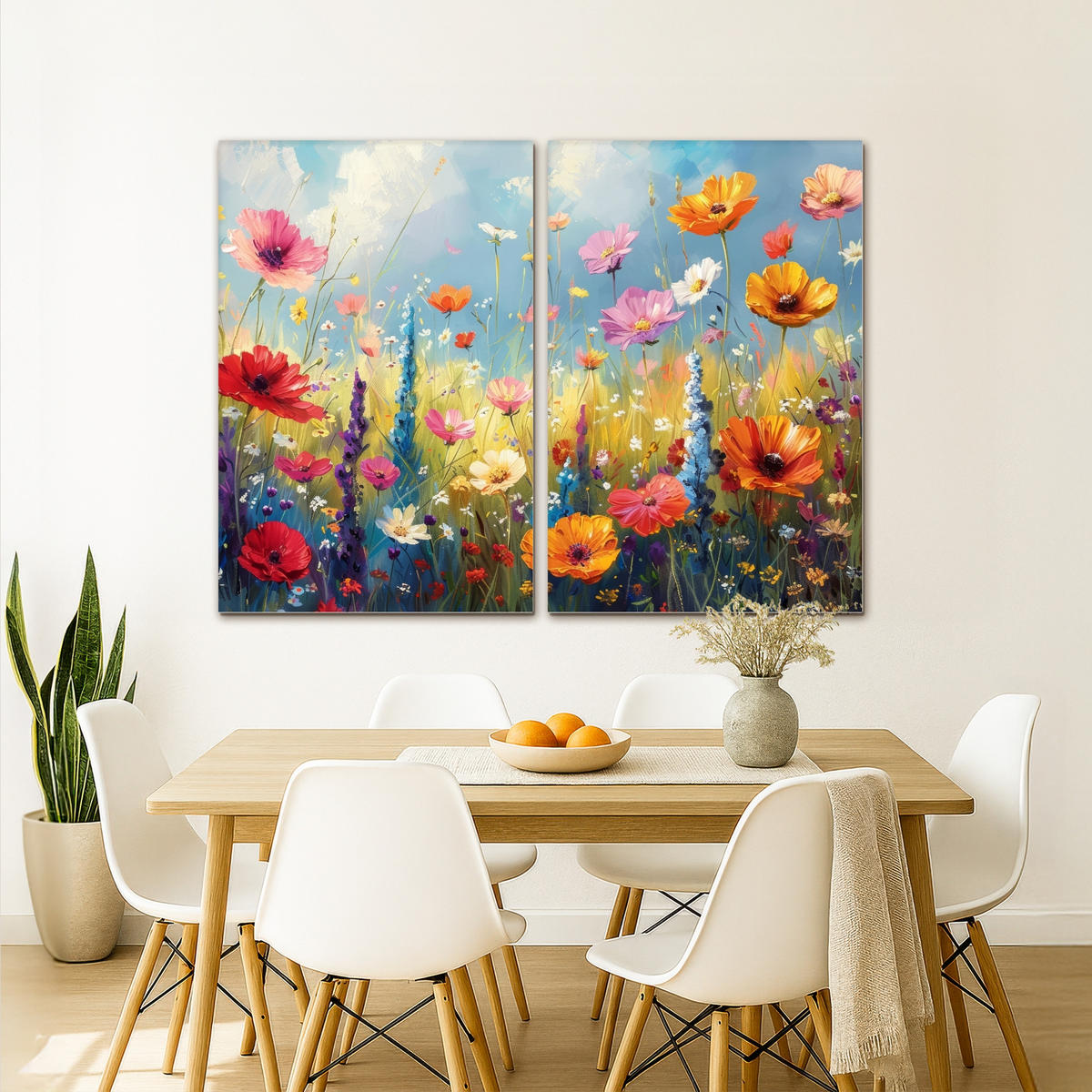 LEINWANDBILD 2er Set Blumen - Frühling - Farbenfroh - Sommerlich 160x120 cm - Orange, Textil (160/120cm) - MuchoWow