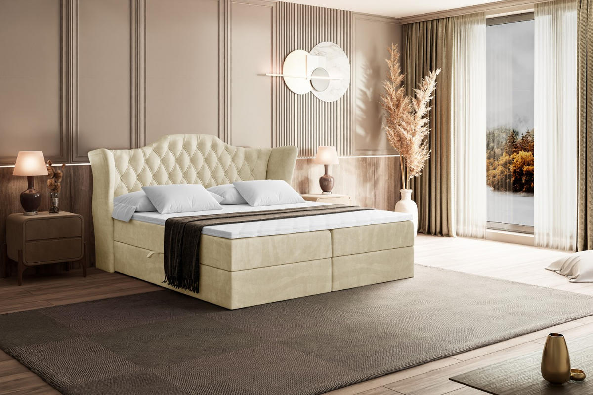 BOXBETT mit Matratze H4 und Lattenrost - VILA - 160x200 cm - H4 - Beige - Beige, Holzwerkstoff (160/200cm) - ALTDECOR