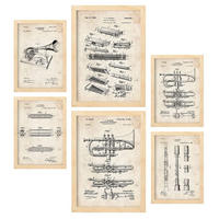 POSTER Set Mit 6 Mit Blasinstrument Patenten Im Vintage Stil A3 & A4 Rahmen Aus Hellem Holz - Beige, Papier (29/3cm) - Nacnic