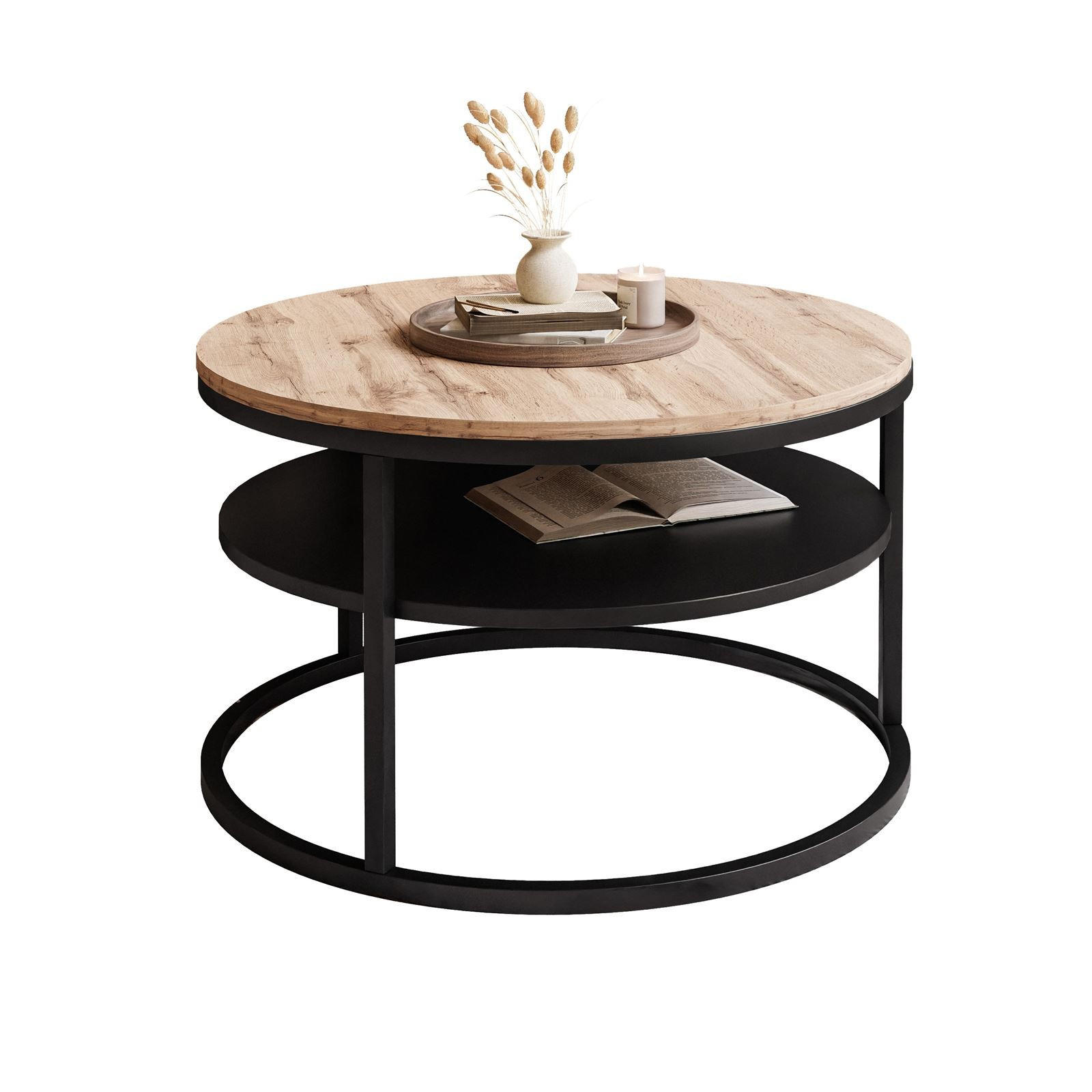 COUCHTISCH CIRI SLIM mit Regal Eichenholz Wotan - Schwarz, Holzwerkstoff (60/60/42cm) - Lookway