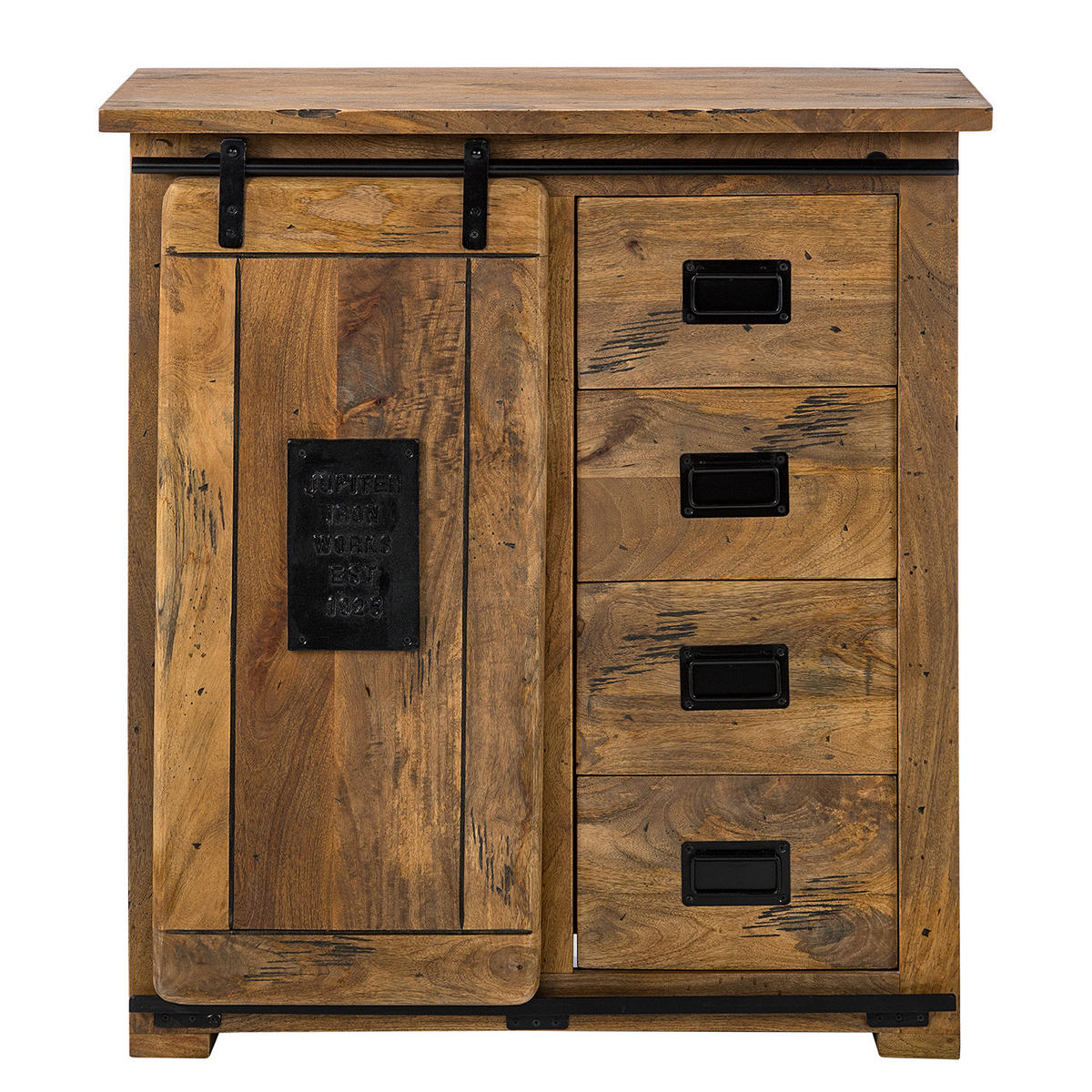 KOMMODE - Mango massiv / Eisen - Mango / Schwarz - Braun, Holz/Metall (90/100/45cm) - home24