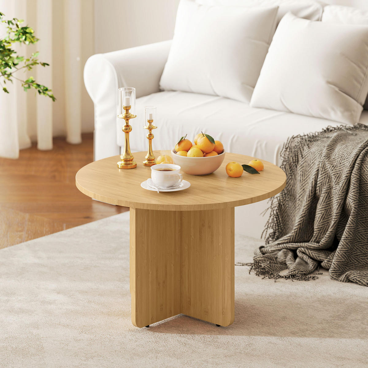 COUCHTISCH rund Ø66/45 cm - Naturfarben, Holz/Bambusholz (66/66/45cm) - HOMCOM