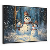 LEINWAND Bilder mit Rahmen - Schneemann - Schnee - Winter - Wald - 100x70 - Hellblau, Textil (100/70cm) - MuchoWow