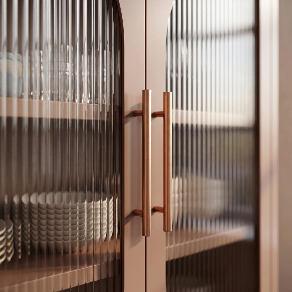 SIDEBOARD LUKA aus Metall und Industrie mit 2 braunen Türen und geriffeltem Glas, 80 cm - Braun, Metall (80/90/35cm) - Sicaan