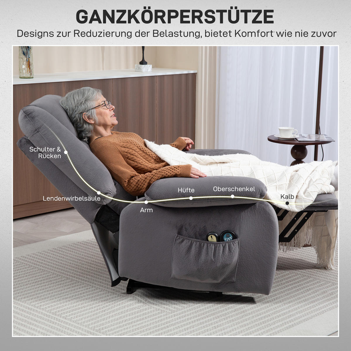 ELEKTRISCHER-AUFSTEHSESSEL Polyester Schaumstoff Dunkelgrau - Dunkelgrau/Schwarz, Textil/Metall (90/110/93cm) - HOMCOM