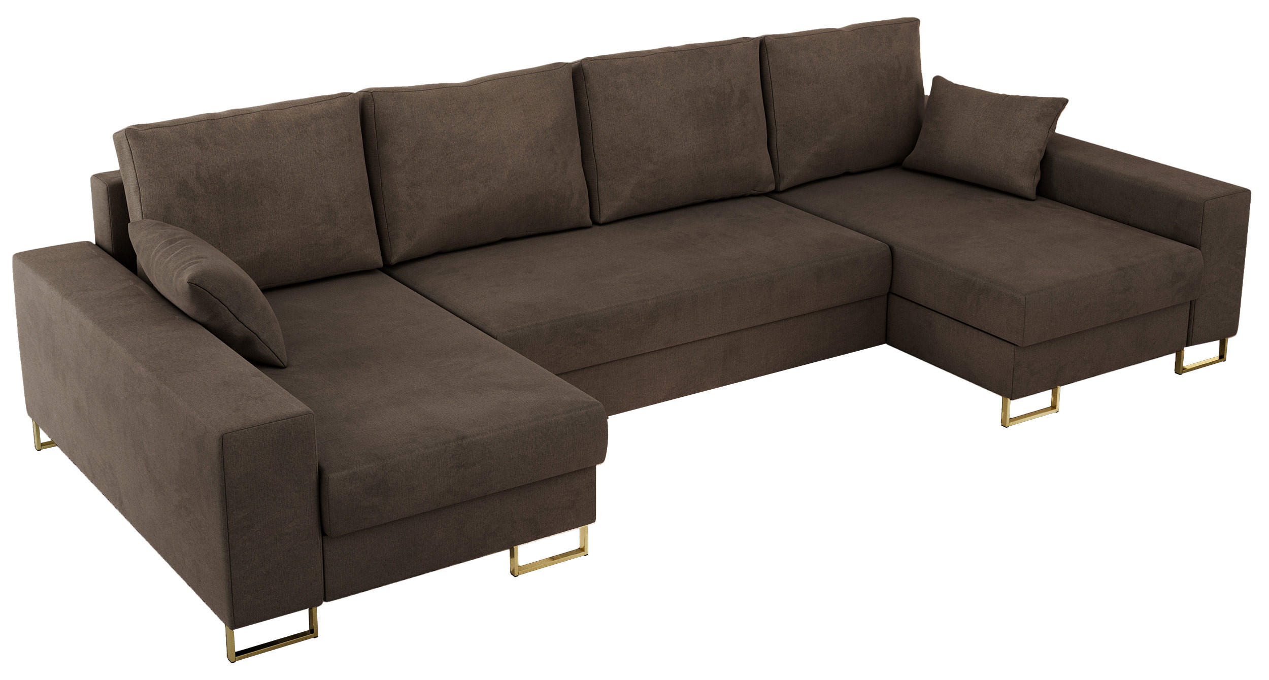 WOHNLANDSCHAFT DORIAN U Velvet Braun - Goldfarben/Braun, Textil/Metall (312/95/138cm) - MKS