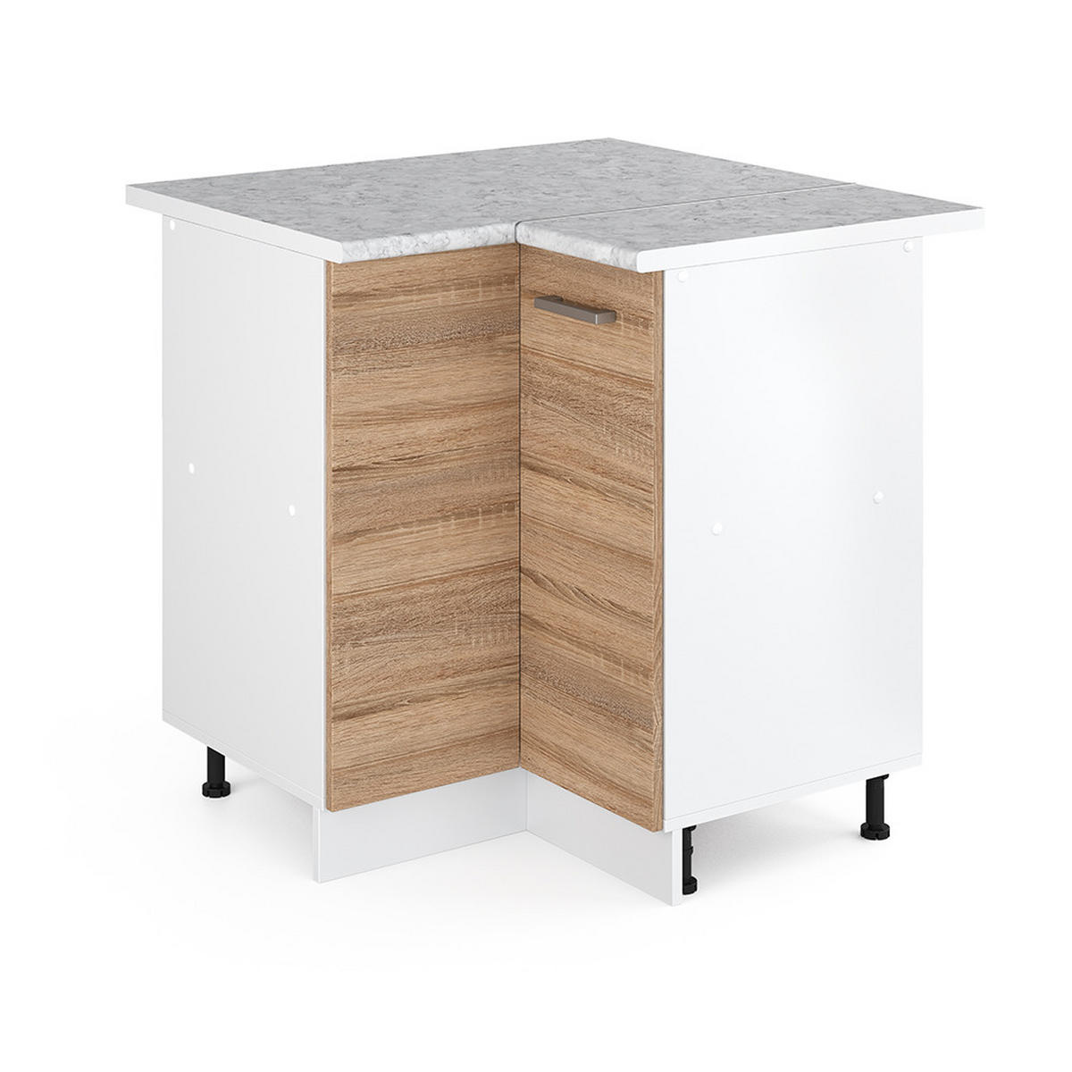 ECKUNTERSCHRANK R-Line Sonoma 75.6 cm, AP Marmor - Weiß/Sonoma Eiche, Holzwerkstoff (75.6/81.6/60cm) - Vicco