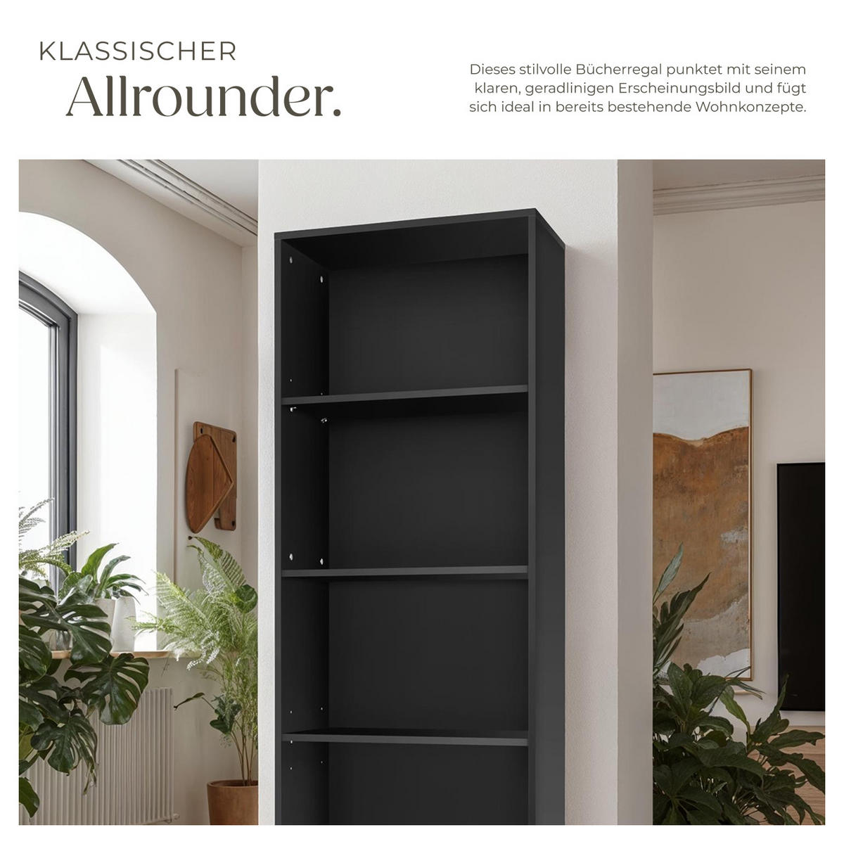 BÜCHERREGAL Lexi,60 x 30 x 190 cm,schwarz - Schwarz, Holz (30/190/60cm) - tectake