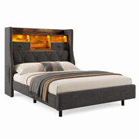 BETT mit LED und Ladestation 90x200 cm Leinen Grau - Grau, Holz (90/200cm) - Meubliv