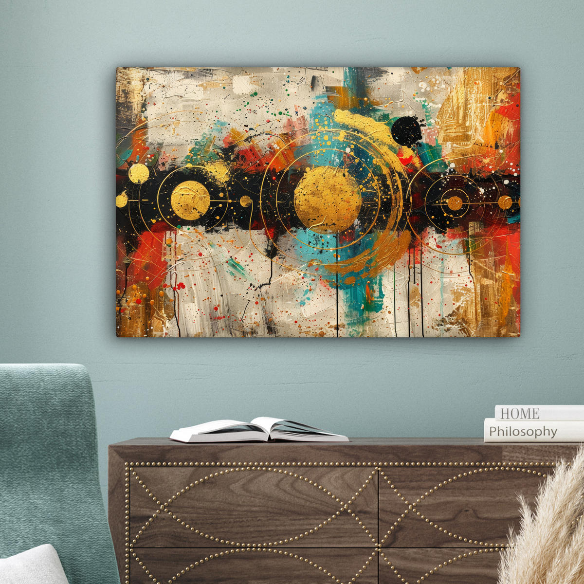 LEINWANDBILD - Abstrakt - Kunst - Gold - Modern - 60x40 - Wanddeko Schlafzimmer - Multicolor, Textil (60/40cm) - MuchoWow