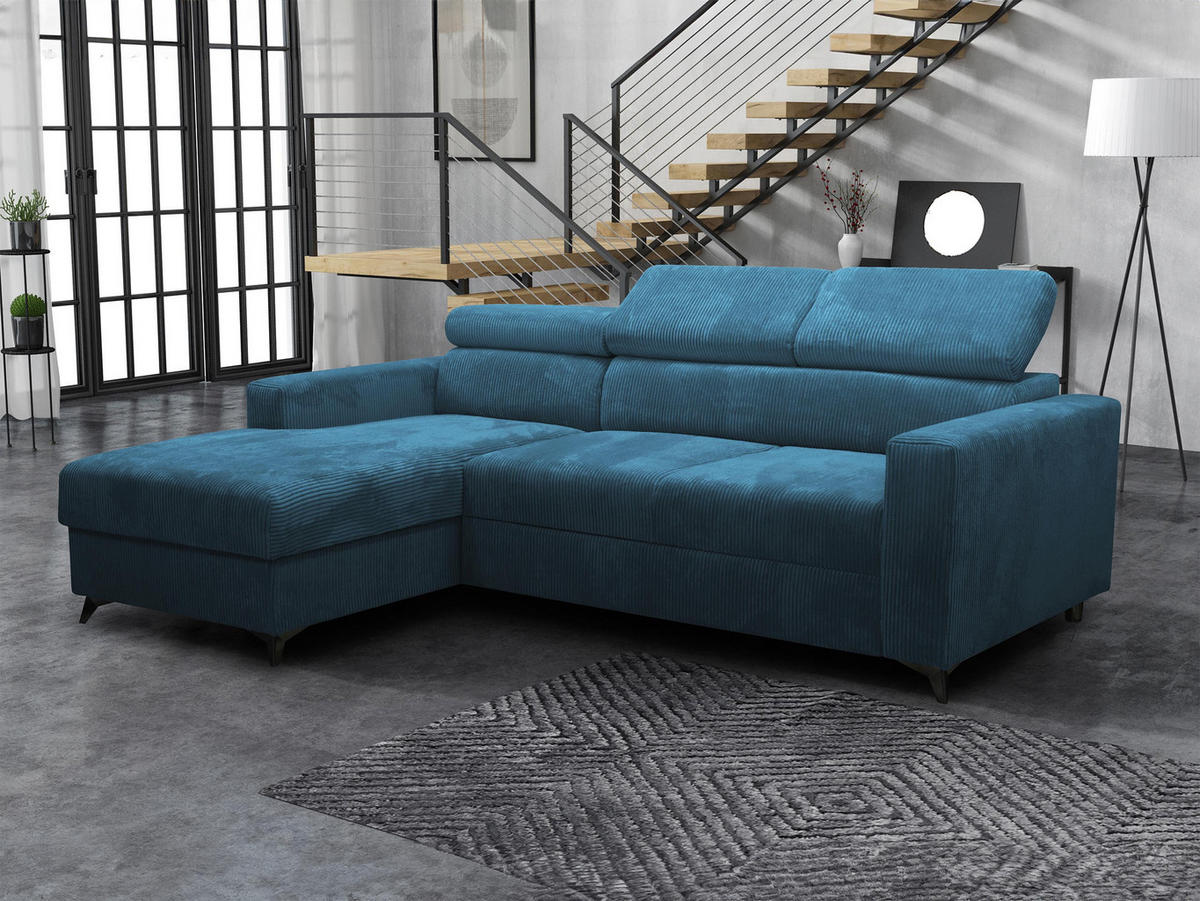 ECKSOFA Milano Premium Cord, Seite: Links LC+2R - Blau/Schwarz, Holz/Textil (236/172cm) - MIRJAN24