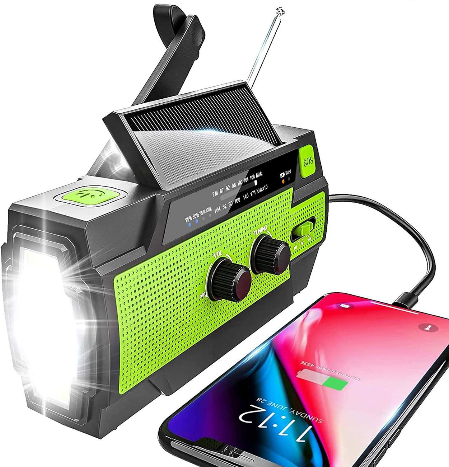RADIO – FM/AM – 4000-mAh-Akku / LED-Taschenlampe – Grün - Grün, Kunststoff (20.2/9.8/7.2cm)