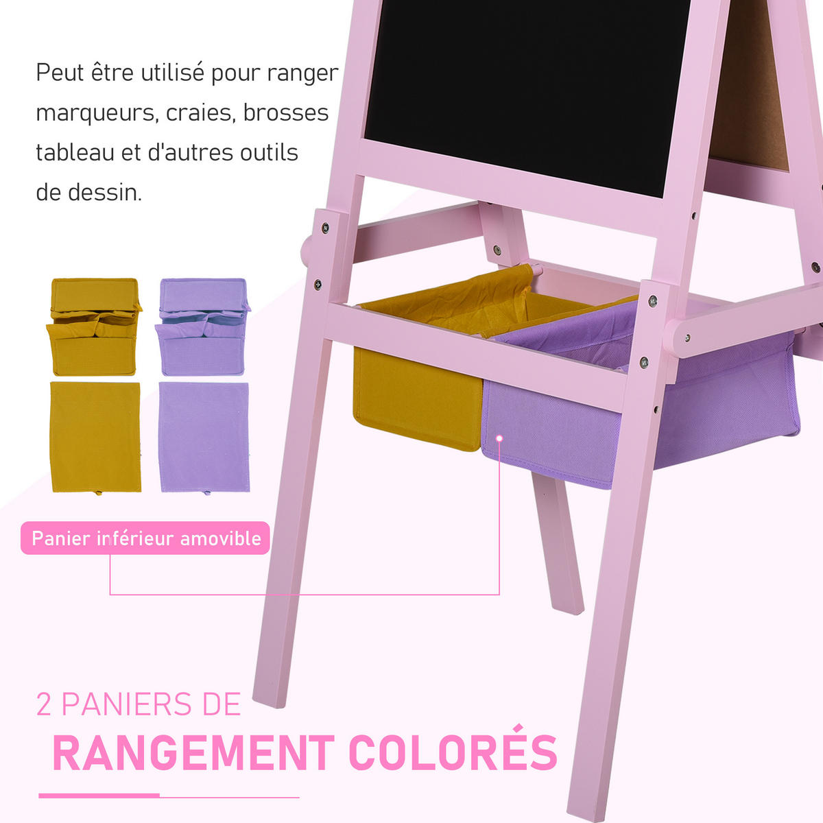 MALTAFEL DE-18175 3-in-1 mit Papierrolle Rosa - Pink, Holzwerkstoff (50.5/118/58.5cm) - ComfortXL