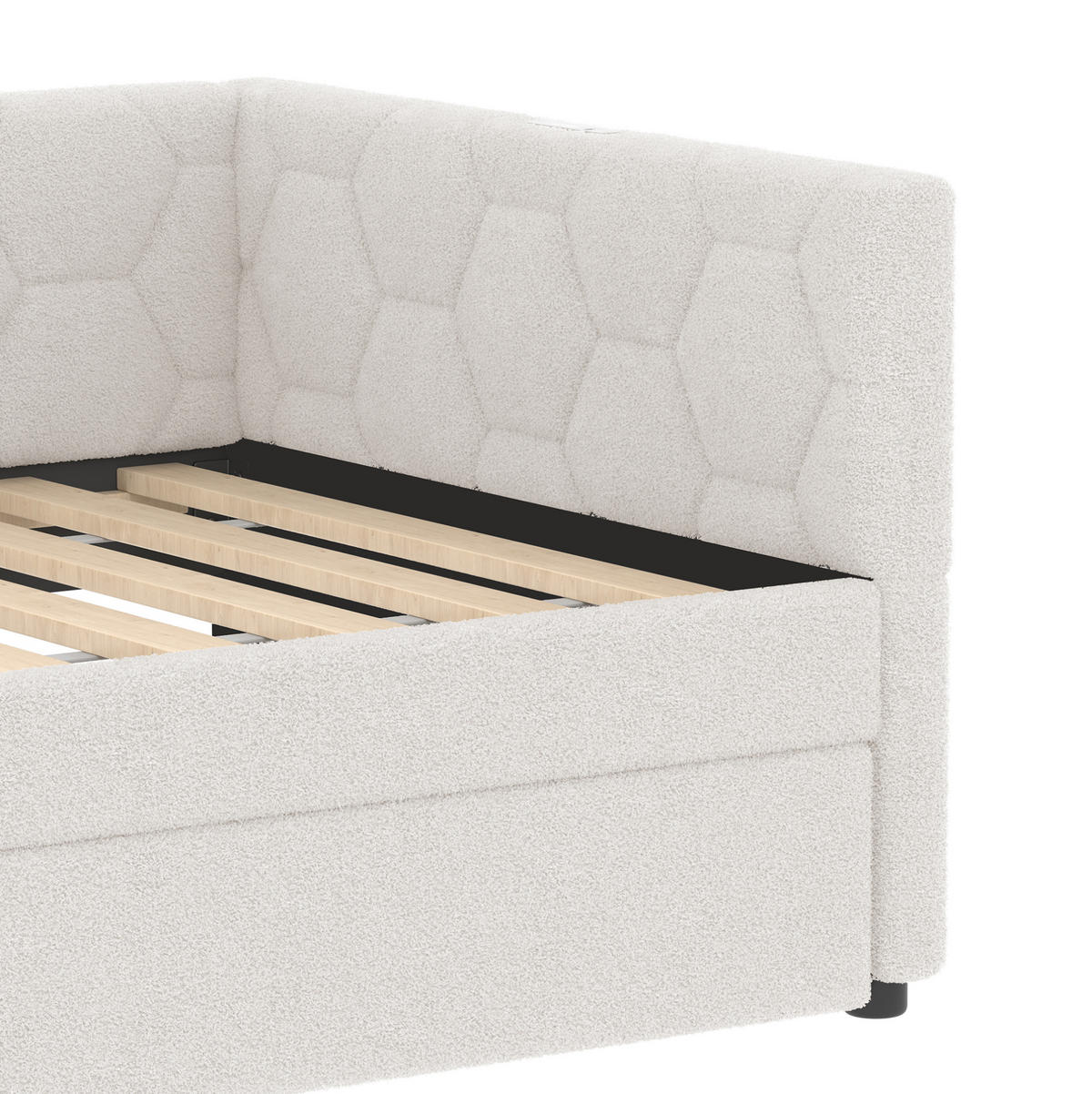 POLSTERBETT aus Velvet & MDF 90x200 cm in Weiß mit Ausziehbett, USB & Typ-C - Weiß, Textil (90/200cm) - Modfu