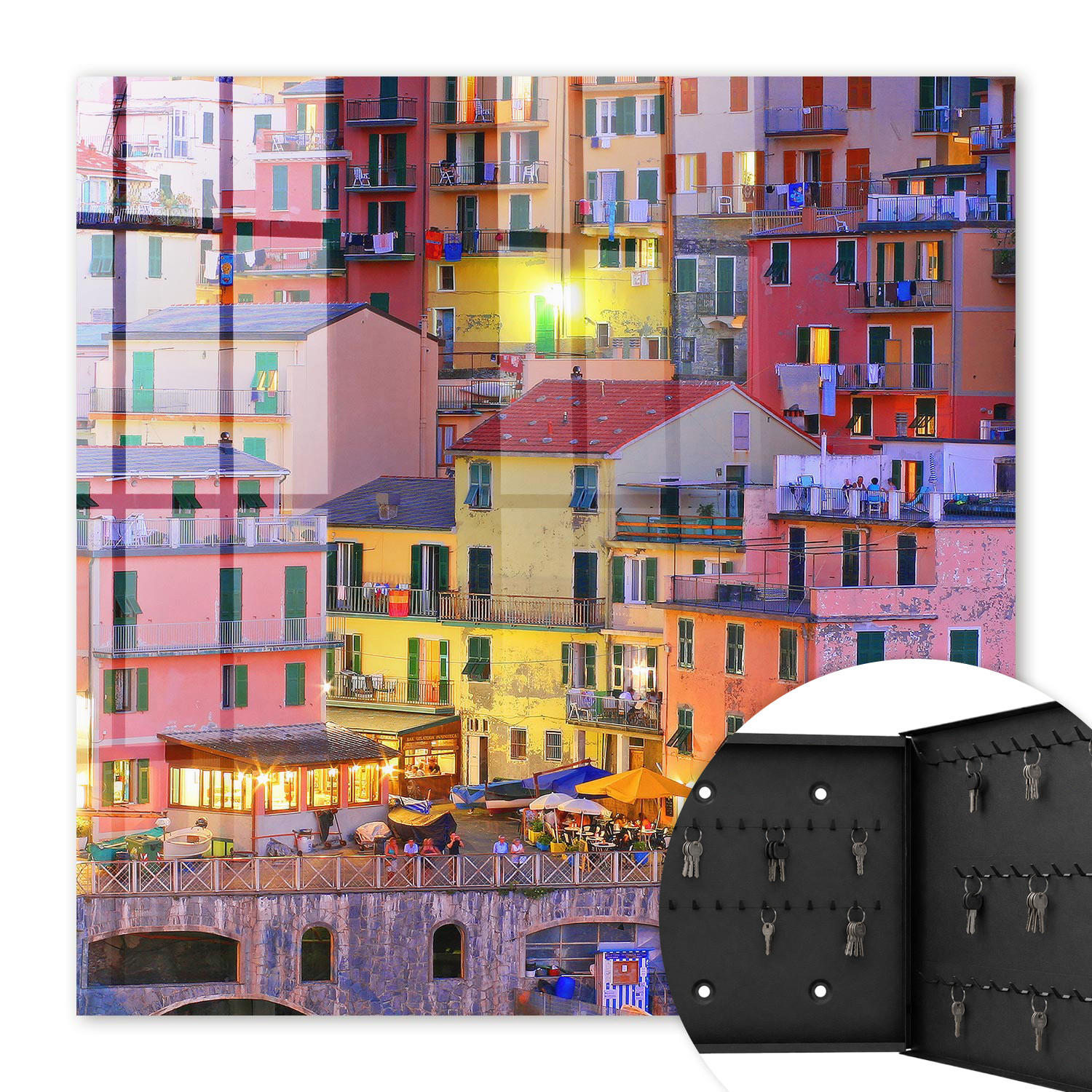 SCHLÜSSELBOX Schwarz 30x30 cm- Türöffnung nach rechts - Farben der Stadt - Gelb, Metall (30/30/5cm) - TULUP