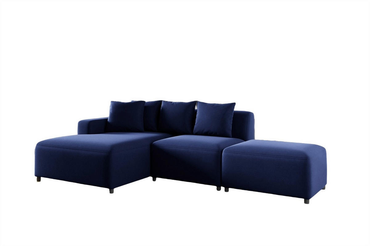 ECKSOFA Megan Xs In Stoff Salvador - Dunkelblau, Holzwerkstoff/Textil (304/165cm) - Fun Möbel