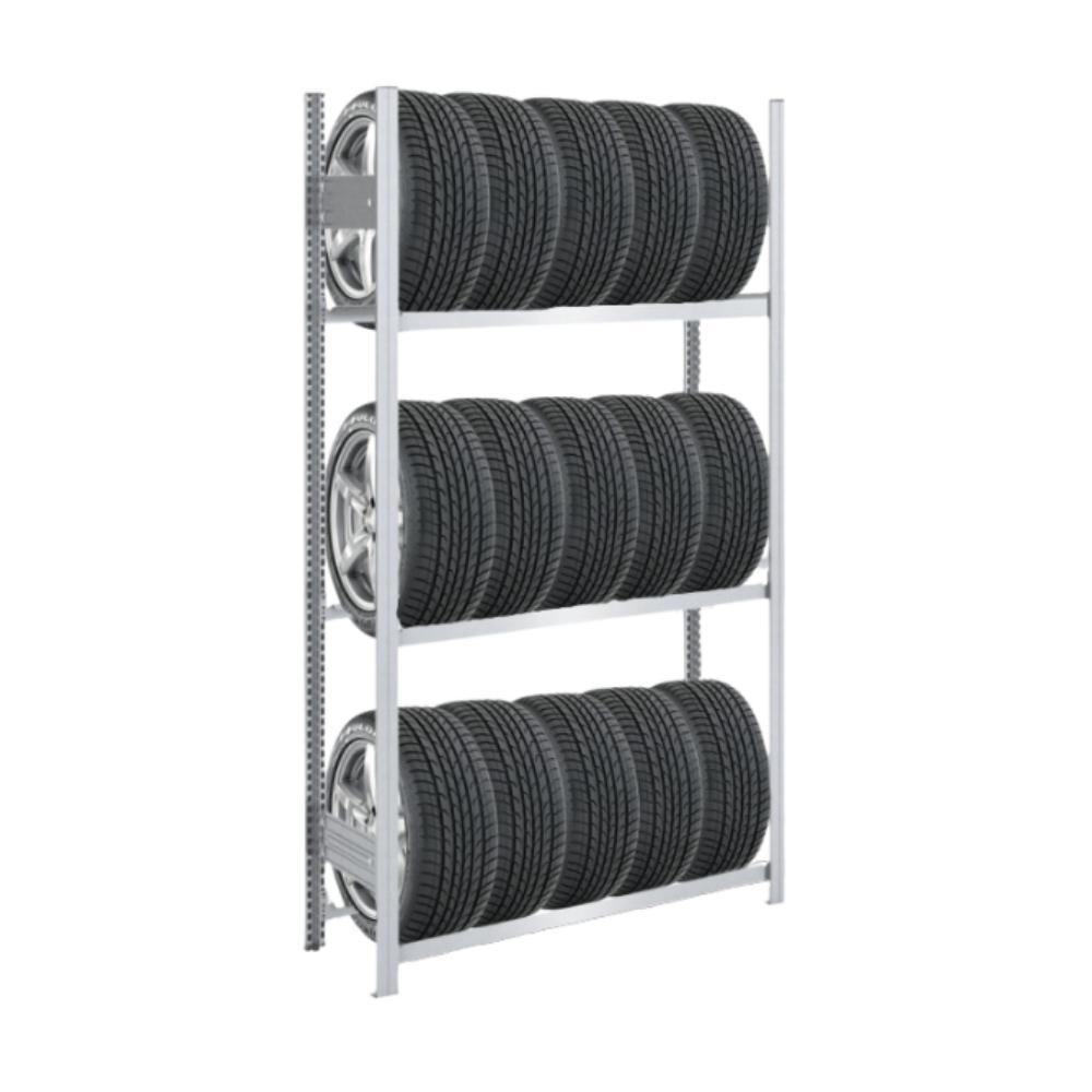 REIFENREGAL TIRE PRO 200x100x43cm 3 Ebenen 150kg Fachlast Bis zu 5 Reifen pro Ebene Verzinkt - Silberfarben, Metall (100/200/43cm) - PROREGAL