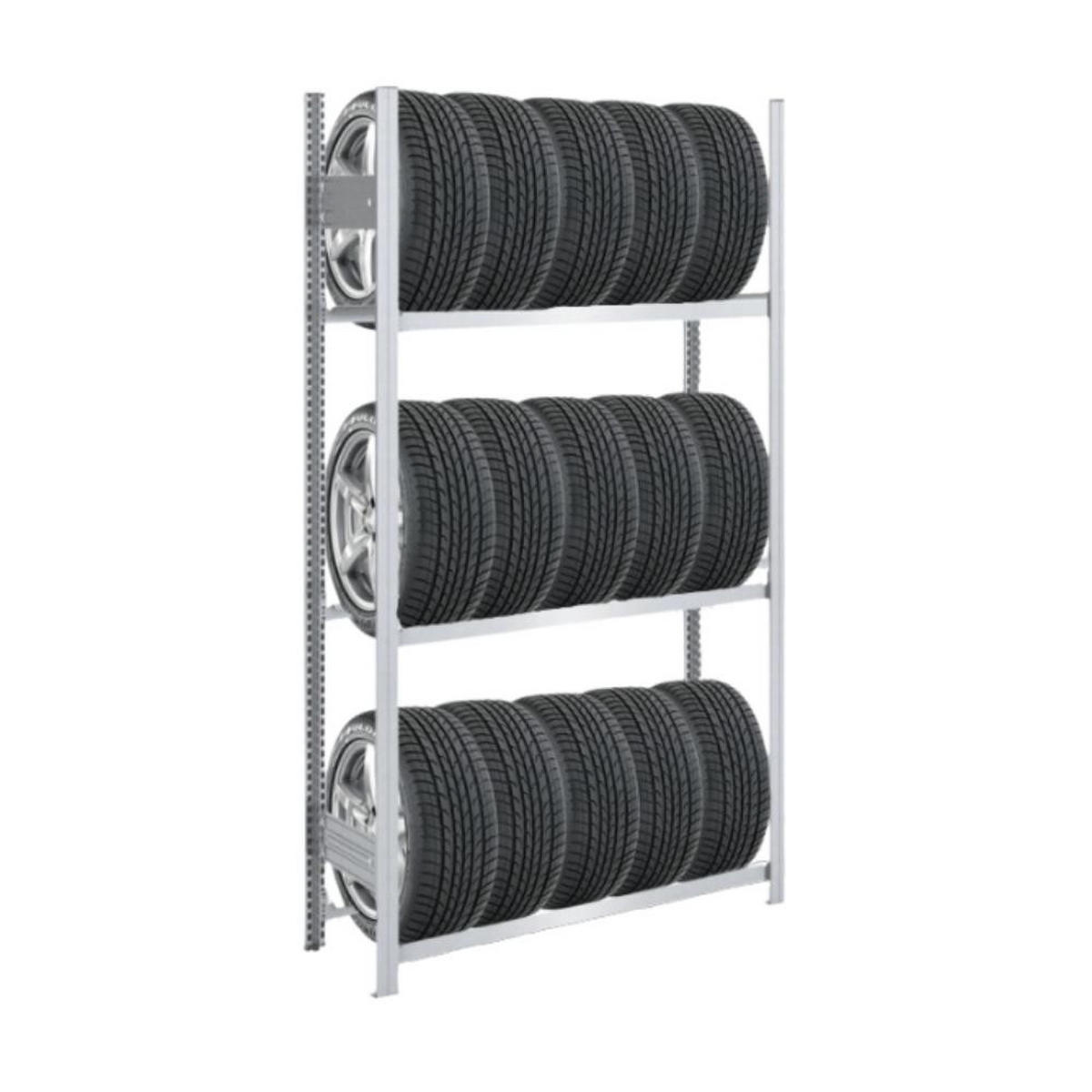 REIFENREGAL TIRE PRO 200x100x43cm 3 Ebenen 150kg Fachlast Bis zu 5 Reifen pro Ebene Verzinkt - Silberfarben, Metall (100/200/43cm) - PROREGAL