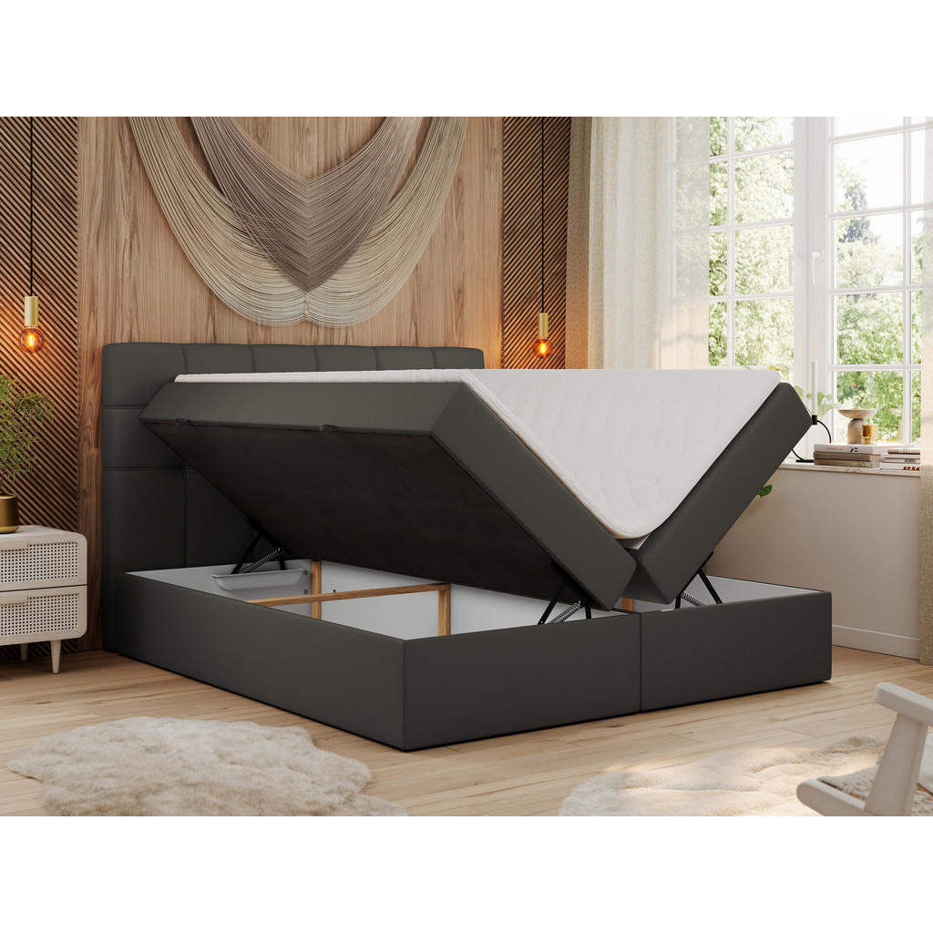 Thumbnail - MKS Boxbett, Dunkelgrau, Textil, 2-Sitzer, H3, Rechteckig, 200x200 cm, Schlafzimmer, Betten, Boxspringbetten