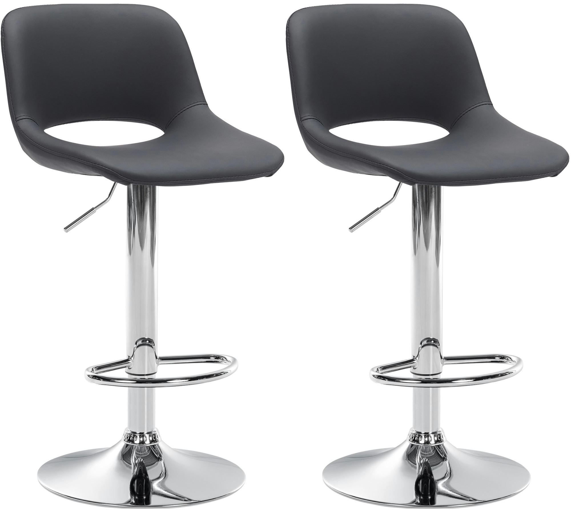 BARHOCKER 2er Set Lederlook schwarz - Chromfarben/Schwarz, Textil/Metall (42/86/46cm) - CLP