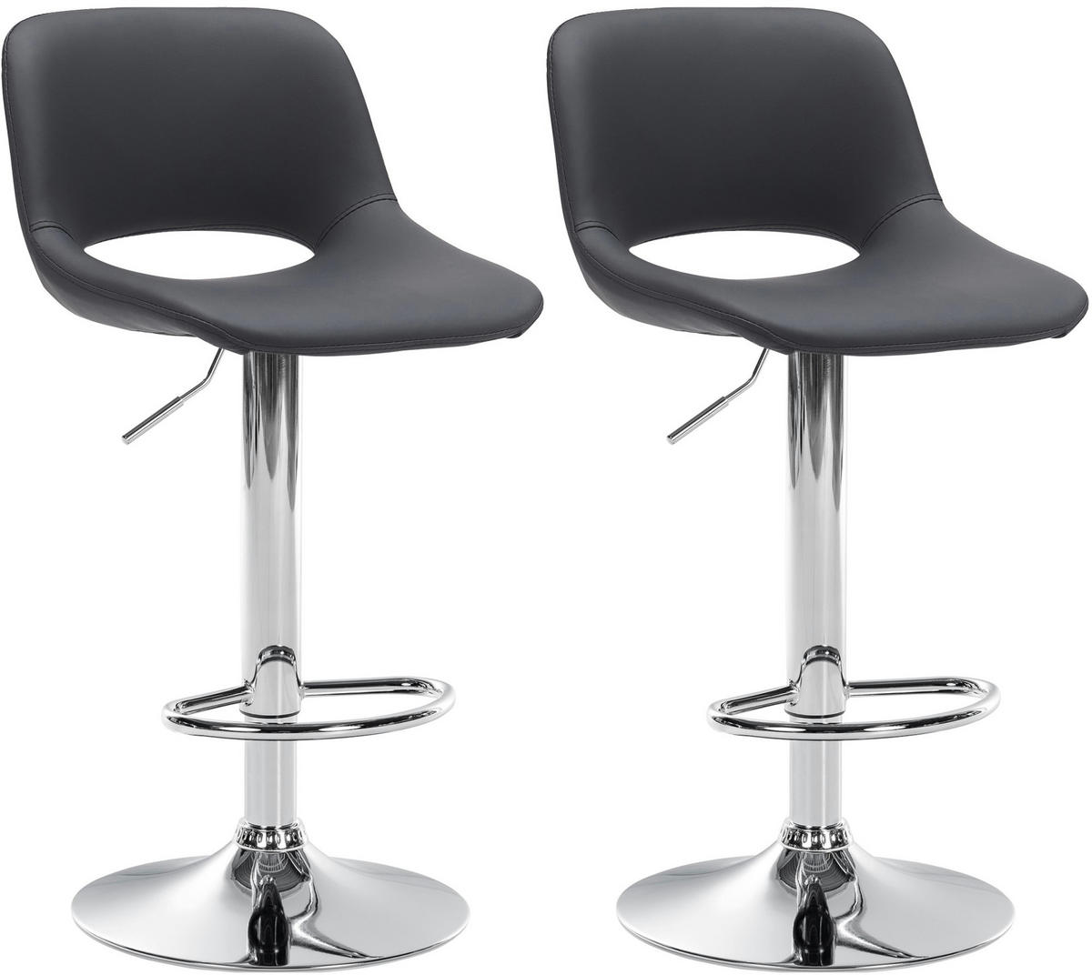 BARHOCKER 2er Set Lederlook schwarz - Chromfarben/Schwarz, Textil/Metall (42/86/46cm) - CLP