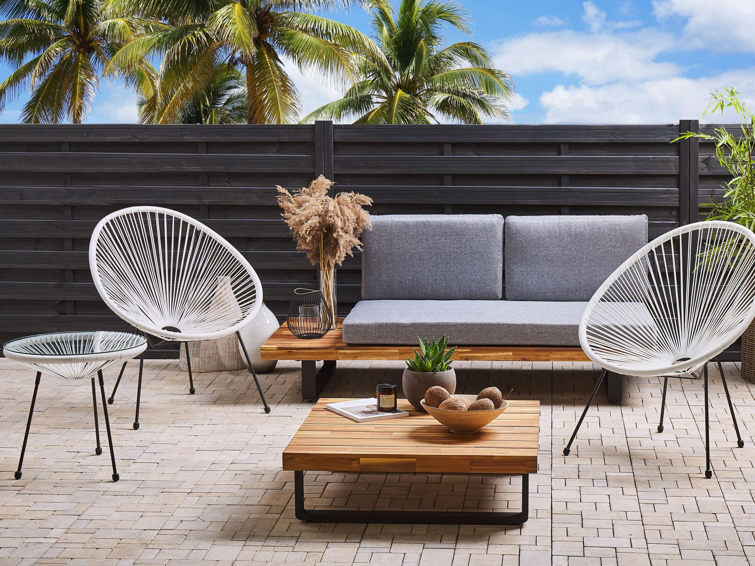 BALKONSET 2-Sitzer Rattan weiß Acapulco II - Schwarz/Weiß, Kunststoff - Beliani