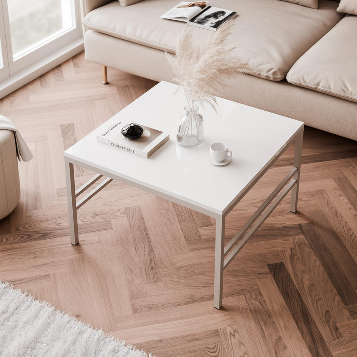COUCHTISCH FORMA 60/60 cm Quadrat, Kaschmir / Weiß Hochglanz - Kaschmir/Weiß Hochglanz, Metall (60/60/46cm) - Idohome