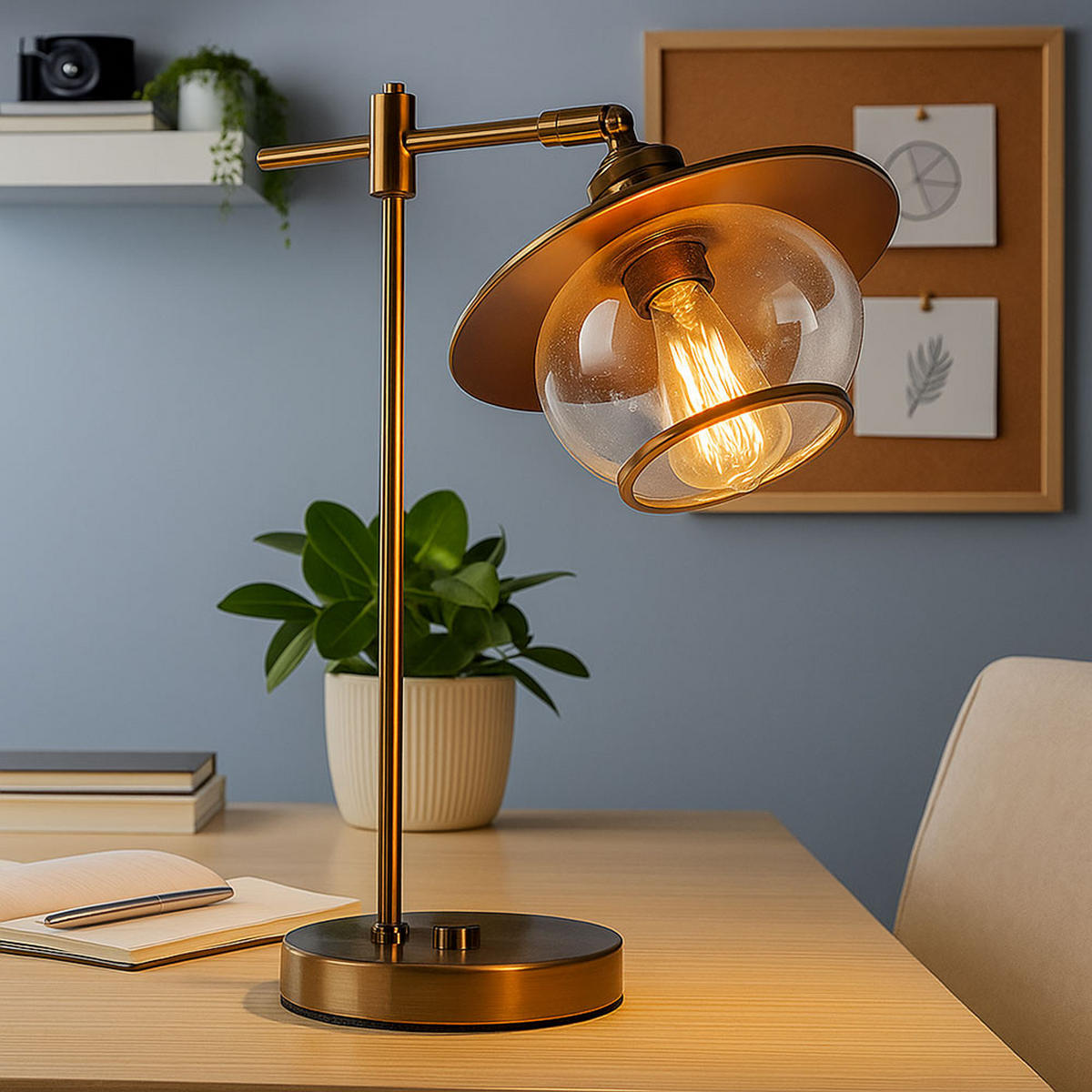 LED TISCHLEUCHTE Metall Bronze - Bronzefarben, Glas (37/22/42cm) - Globo Lighting